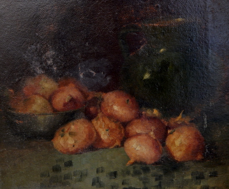 Appraisal: thC Continental School Still life onions oil on board indistinctly