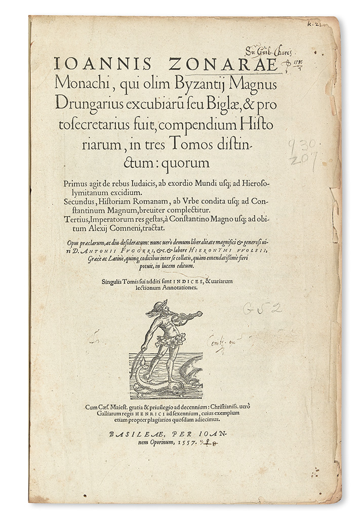 Appraisal: ZONARAS IOANNES Compendium historiarum Greek text with Latin translation by