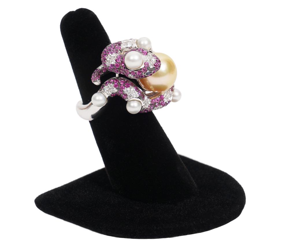 Appraisal: DIAMOND PEARL RUBY K WG SNAKE RINGDiamond pearl ruby K