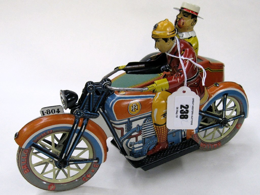 Appraisal: Tinplate clockwork toy 'Motorcycle with sidecar'