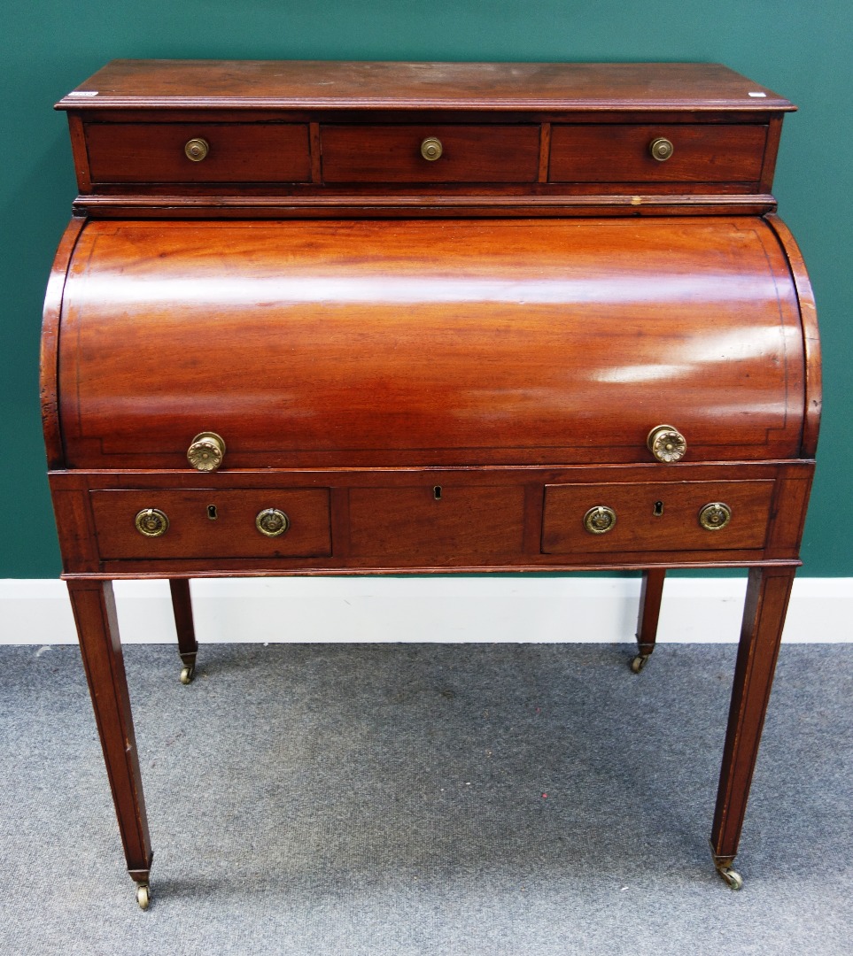 Appraisal: A th century mahogany cylinder bureau the superstructure with three