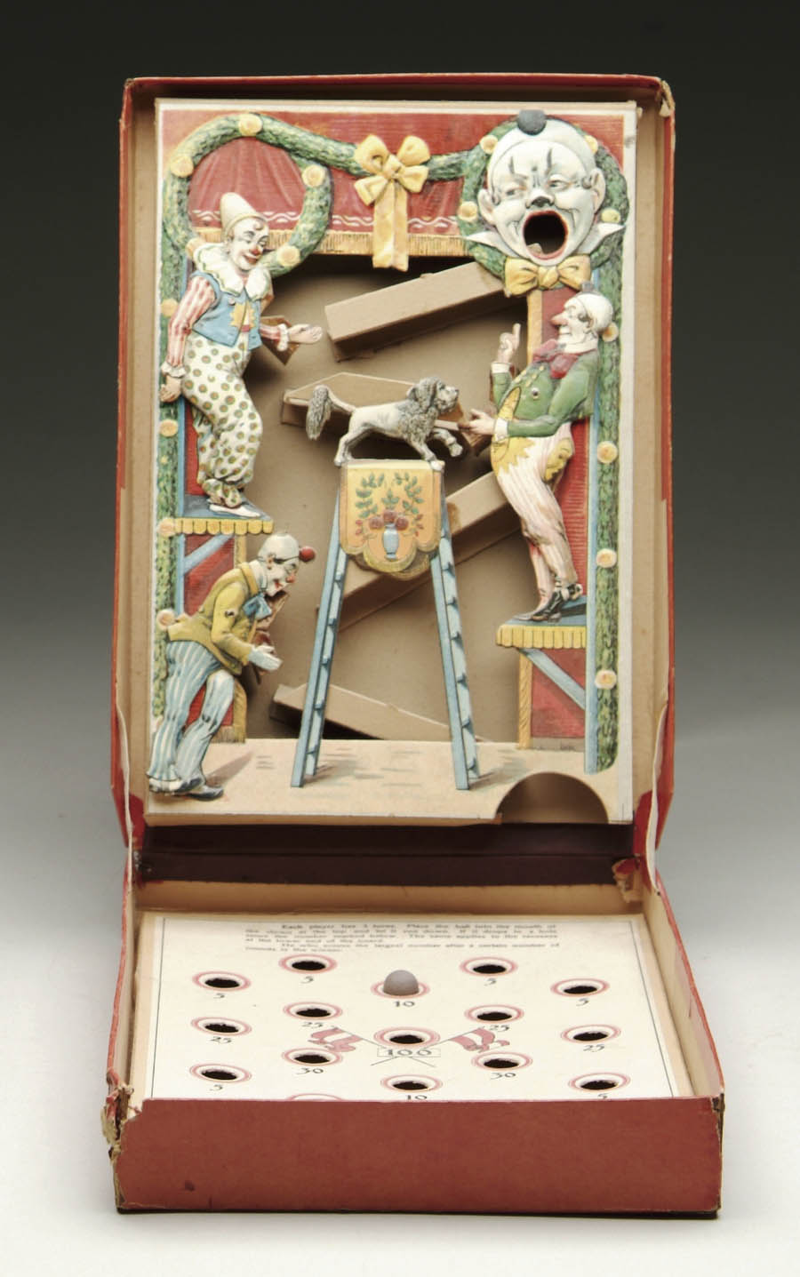 Appraisal: COMICAL TIVOLI GAME A box lid with colorful lithographed clowns