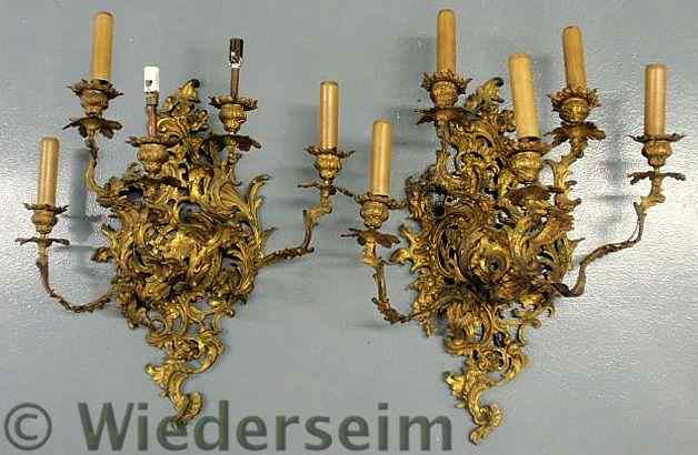 Appraisal: Pair of leafy gilt metal five-arm wall sconces early th