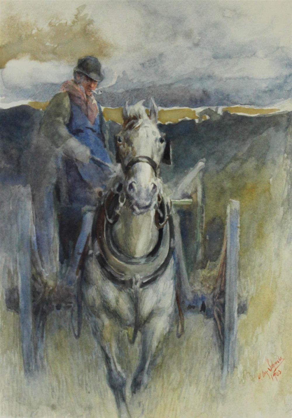 Appraisal: HENRY AUGUST SCHWABE AMERICAN - CARRIAGE DRIVER Watercolor on paper