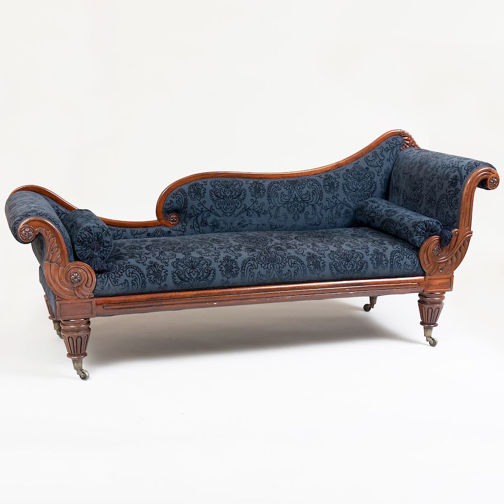 Appraisal: George IV Carved Rosewood Chaise Lounge Upholstered in cut velvet