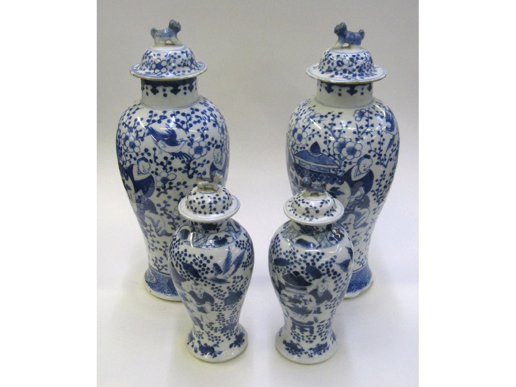 Appraisal: Pair of blue and white jars and covers and a