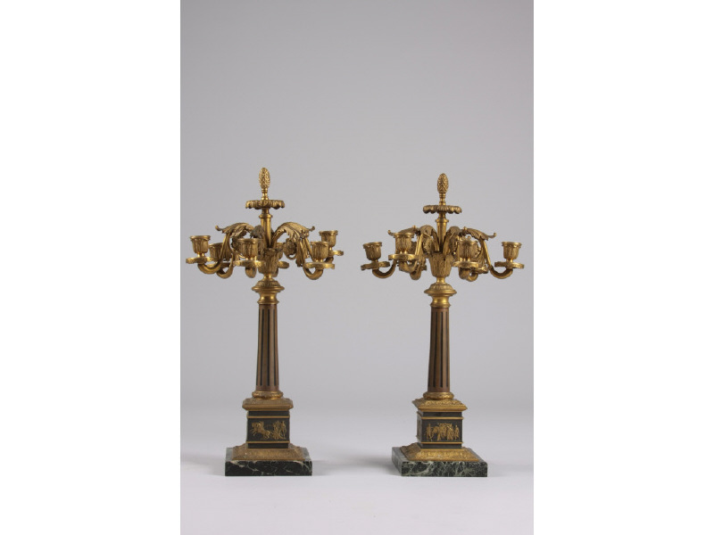 Appraisal: Pair of Antique Neoclassical Style Dore Candelabra bronze c six