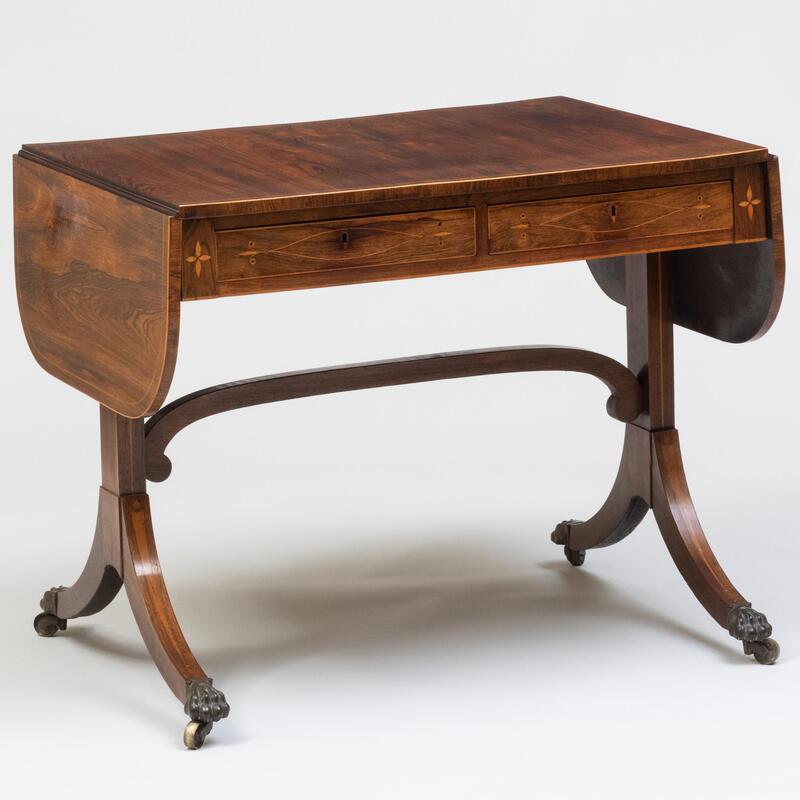 Appraisal: Regency Inlaid Rosewood Sofa Table x x in closed x