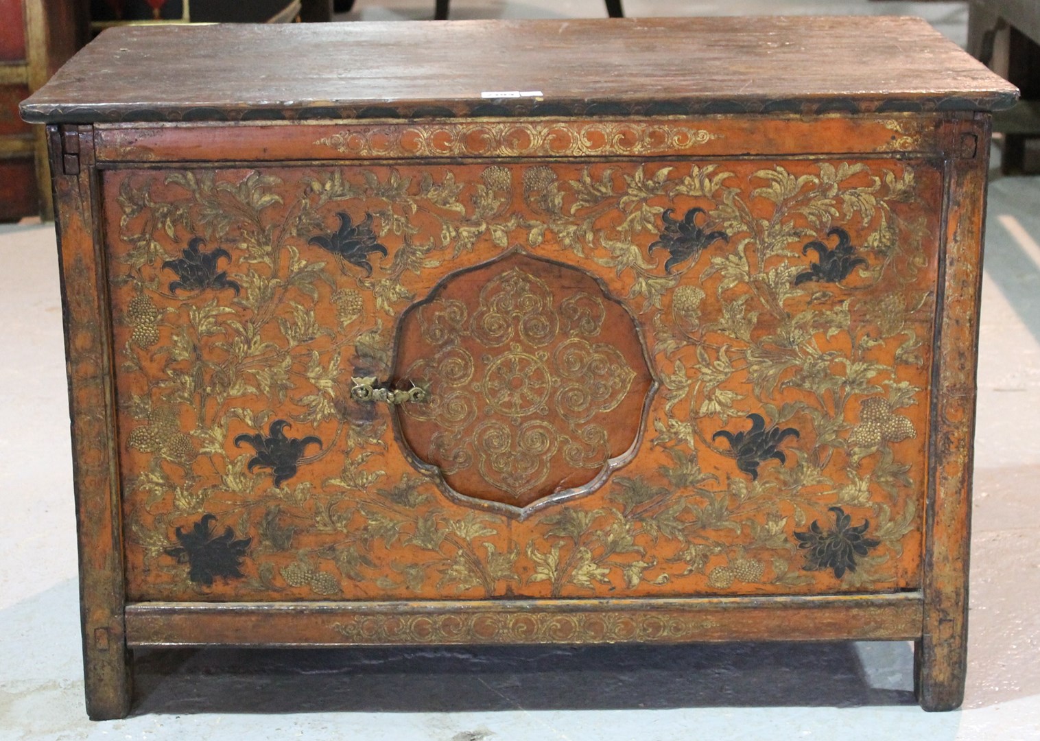 Appraisal: A small th century Eastern hardwood cabinet the floral painted