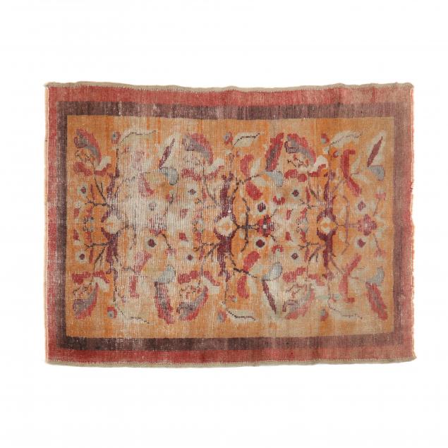 Appraisal: ORIENTAL WOOL AREA RUG Orange field with floral and leaf