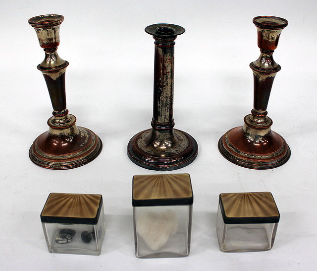 Appraisal: A SET OF THREE SILVER ENGINE TURNED ENAMEL DECORATED RECTANGULAR