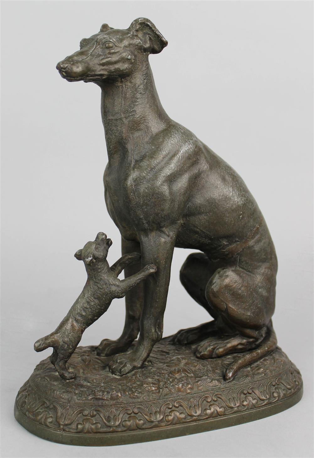 Appraisal: METAL GREY HOUND AND TERRIER stamped Copyright by Nicholas Muller's