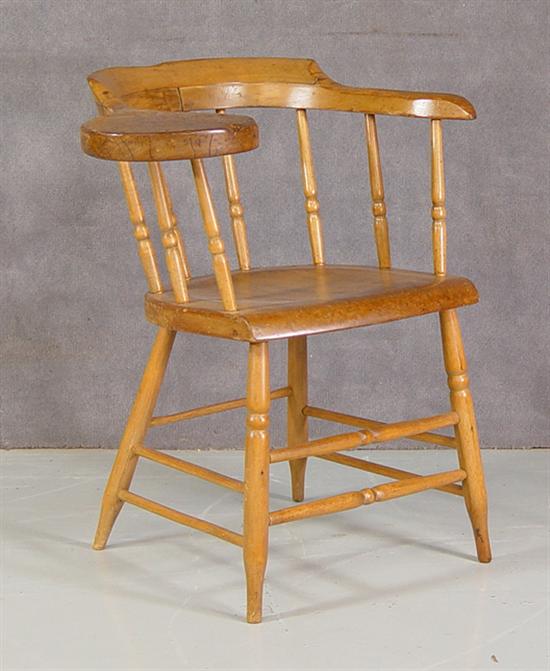 Appraisal: Writing Arm Firehouse Windsor Chair Mid th Century Carved initials