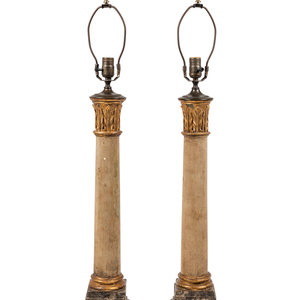 Appraisal: A Pair of Painted and Parcel Gilt Columnar Lamps th