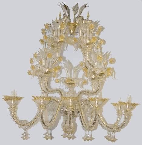 Appraisal: Extravagant clear gold Murano glass chandelier An extravagant clear and