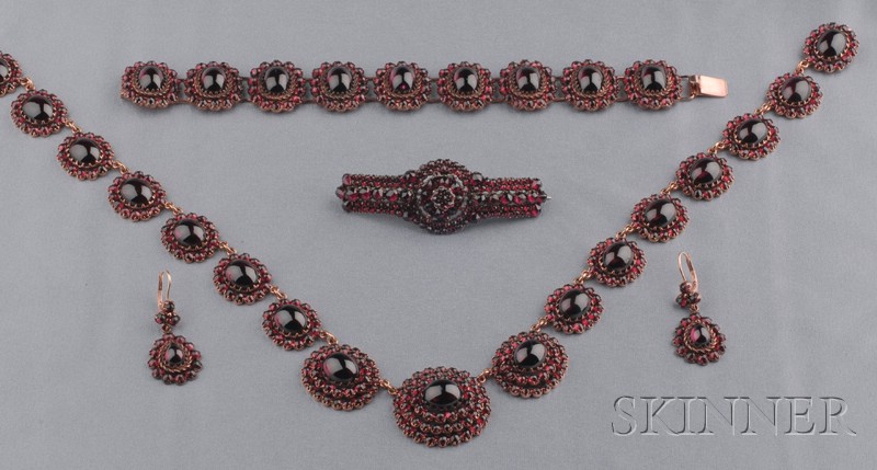 Appraisal: Suite of Garnet Jewelry comprising a necklace bracelet and earpendants