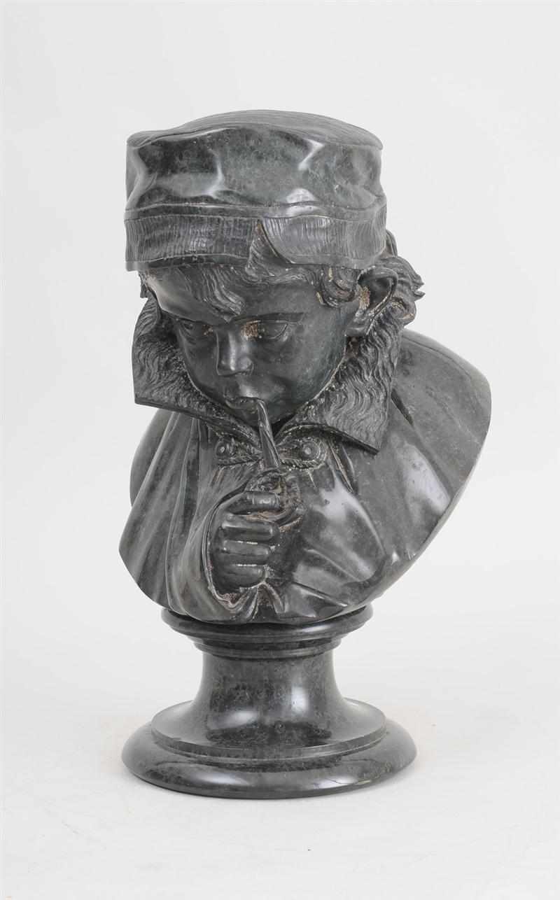 Appraisal: ITALIAN CARVED GREEN MARBLE HEAD OF AN URCHIN SMOKING A