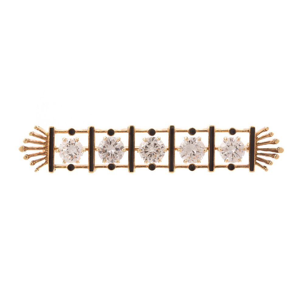 Appraisal: A ctw Ladies Diamond Enamel Bar Pin K yellow gold