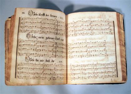 Appraisal: vol Pennsylvania-German th-Century Manuscript Hymnal to old calf-backed bds moderate