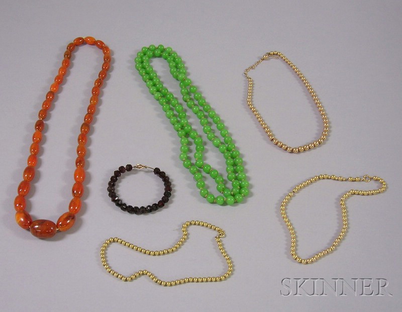 Appraisal: Six Beaded Jewelry Items including three gold-filled beaded necklaces a