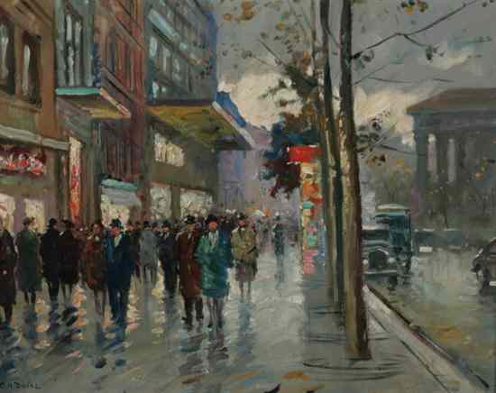 Appraisal: CHARLES ALLEN DUVAL French - CROWED PARISIAN STREET SCENE signed