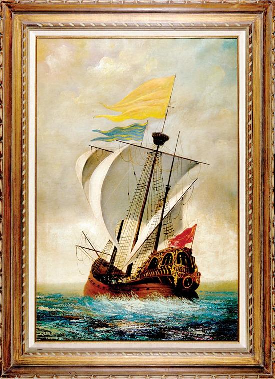 Appraisal: Antonio Continental school th century GALLEON oil on canvas framed