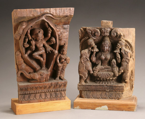 Appraisal: Two Indian Relief Carved Wood Relief Stele Architectural Panels of