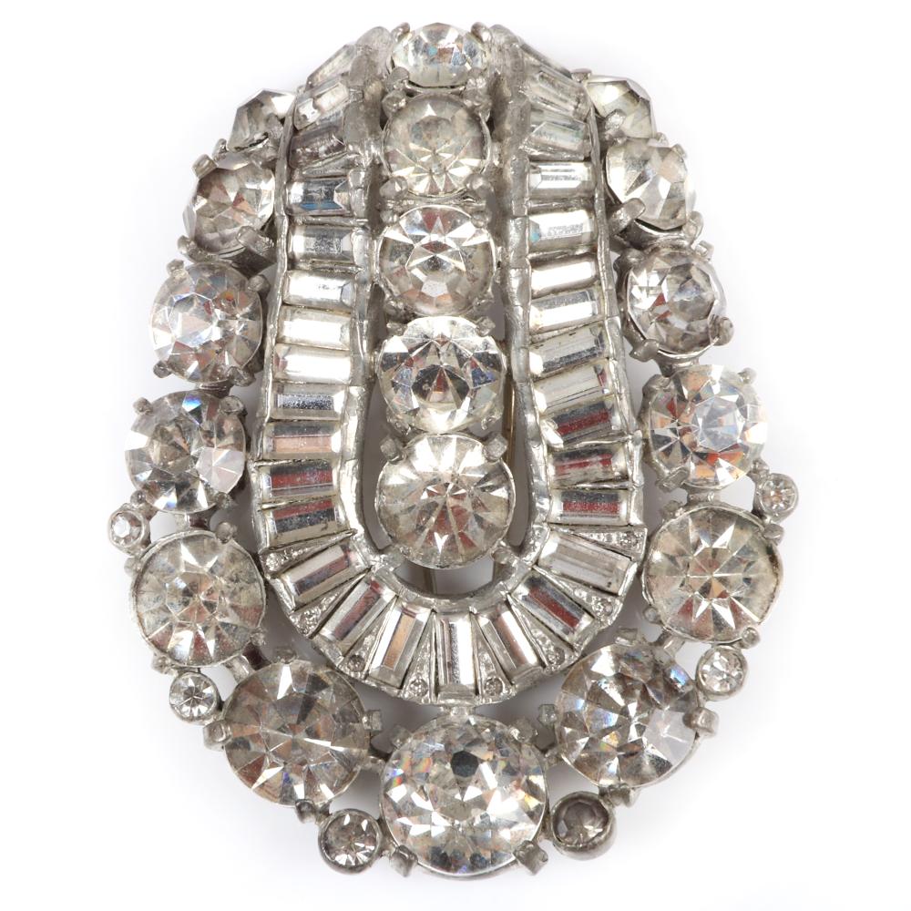 Appraisal: EISENBERG ORIGINAL DIMENSIONAL U-SHAPED DECO FUR CLIP WITH GRADUATED CRYSTALS