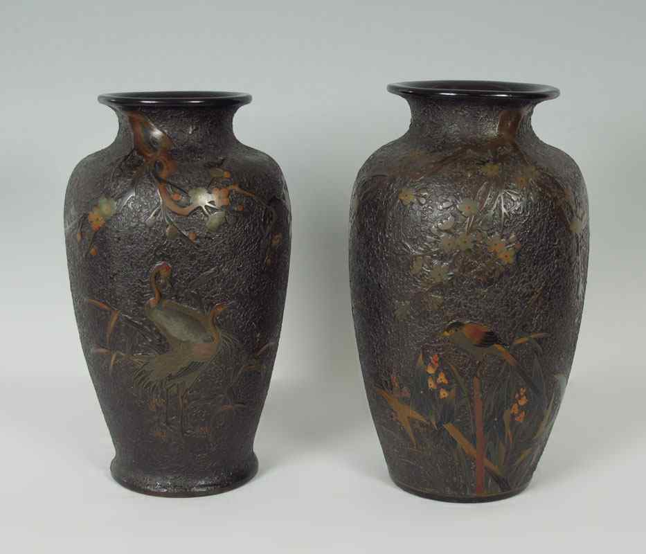 Appraisal: TWO JAPANESE TOTAI TREE BARK CLOISONNE VASES Each signed in