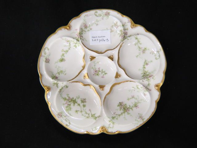 Appraisal: Haviland Limoges Porcelain Oyster Plate floral gold trim excellent