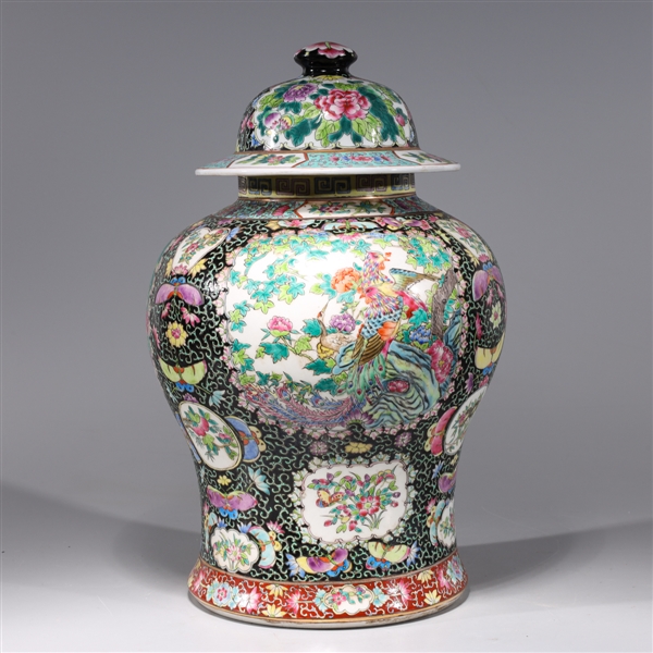 Appraisal: Chinese famille rose enameled porcelain covered vase with gilt detail