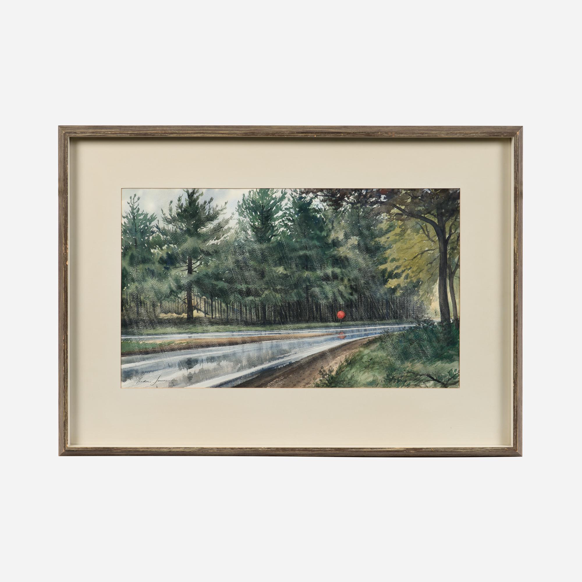 Appraisal: FREDERIC JAMES RAIN ON THE ROAD WATERCOLOR CA Frederic James