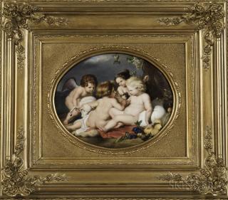 Appraisal: KPM Oval Porcelain Plaque of a Figural Scene with Putti