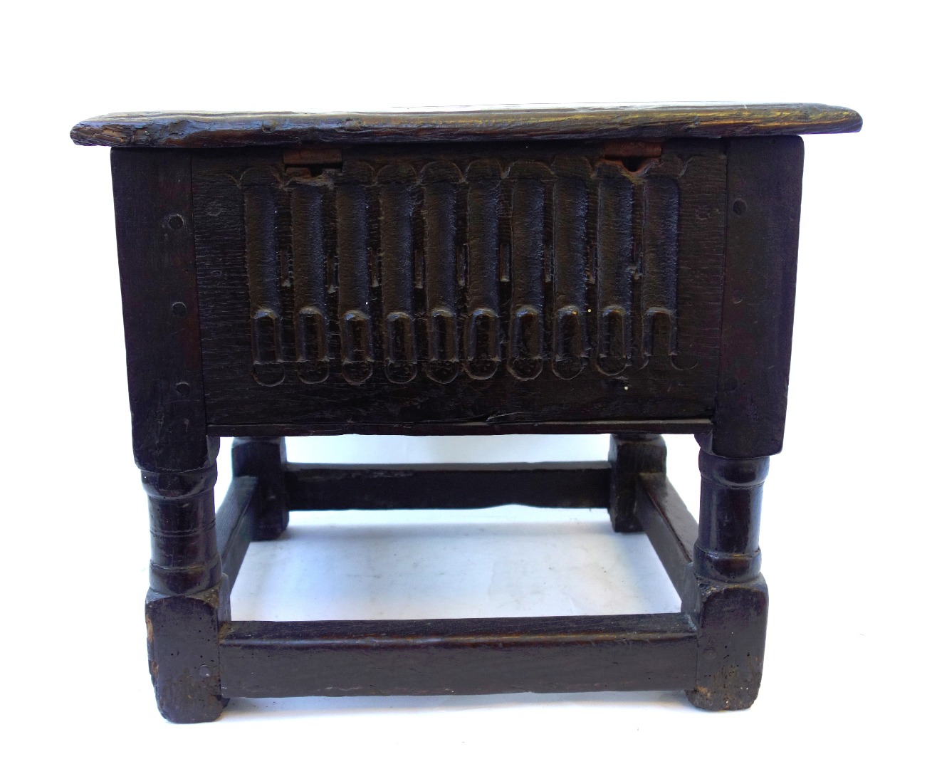 Appraisal: A th century oak bible box stool on turned supports