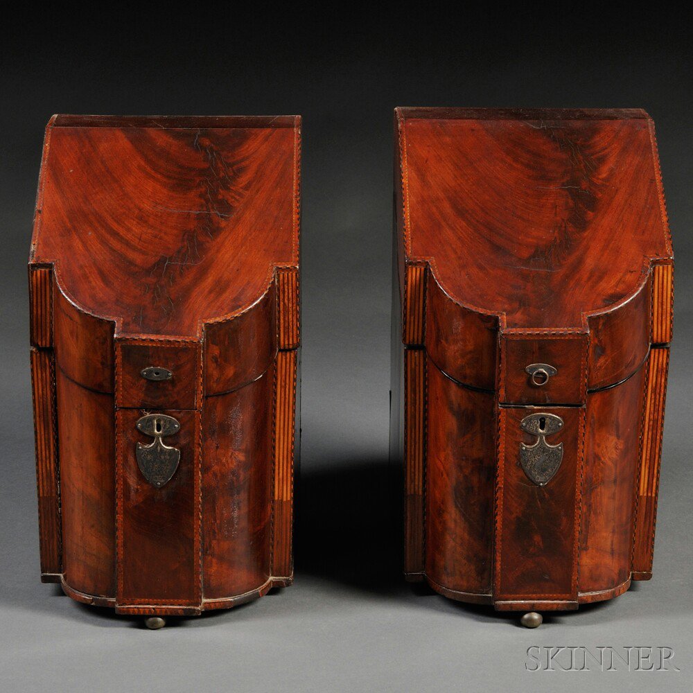 Appraisal: Pair of English Inlaid Mahogany Veneer Knife Boxes c each