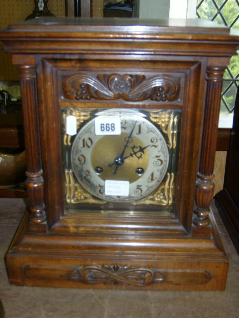 Appraisal: A late th century continental walnut bracket clock with square