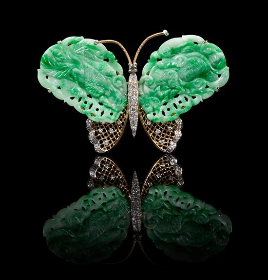 Appraisal: Sale Lot A Chinese Jadeite Karat Gold and Diamond Butterfly