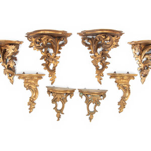 Appraisal: Four Pairs of Giltwood Wall Brackets th th Century of