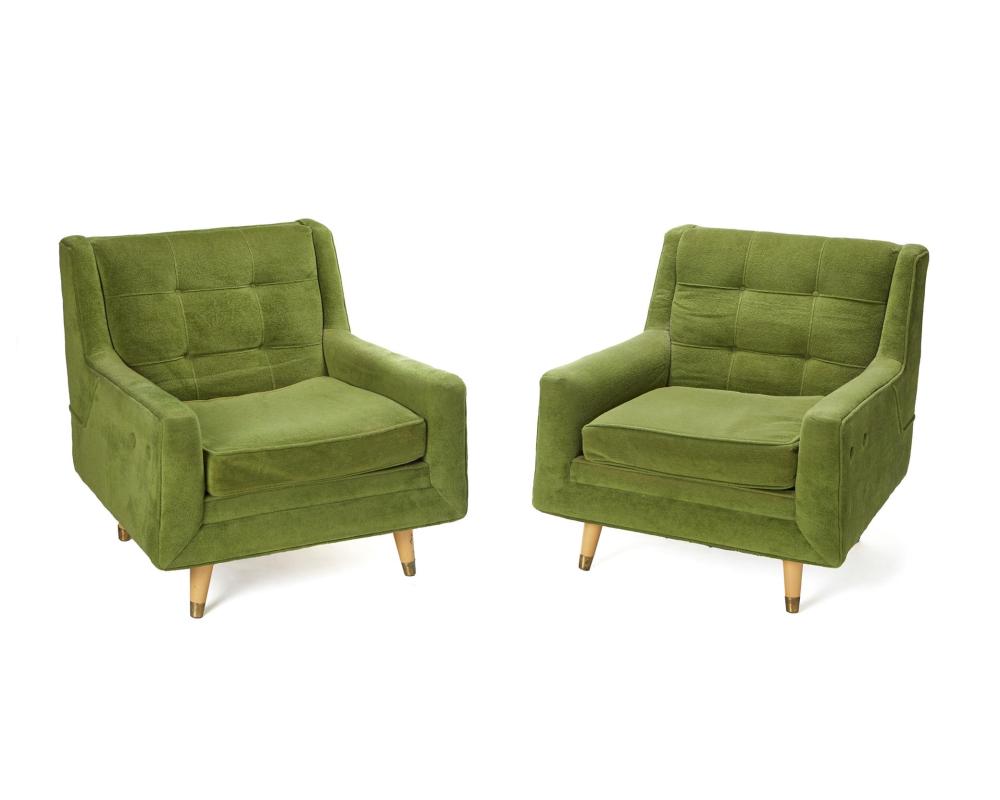 Appraisal: A pair of modern green club chairs Mid- th Century