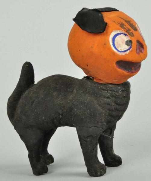 Appraisal: Paper Mache Halloween Candy Container Description Depicts cat with pumpkin