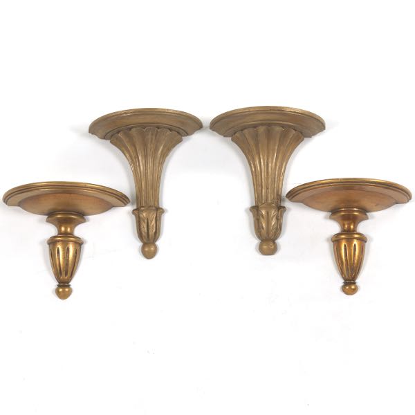 Appraisal: TWO PAIRS OF ITALIAN GILT WOOD WALL SCONCES Pair of