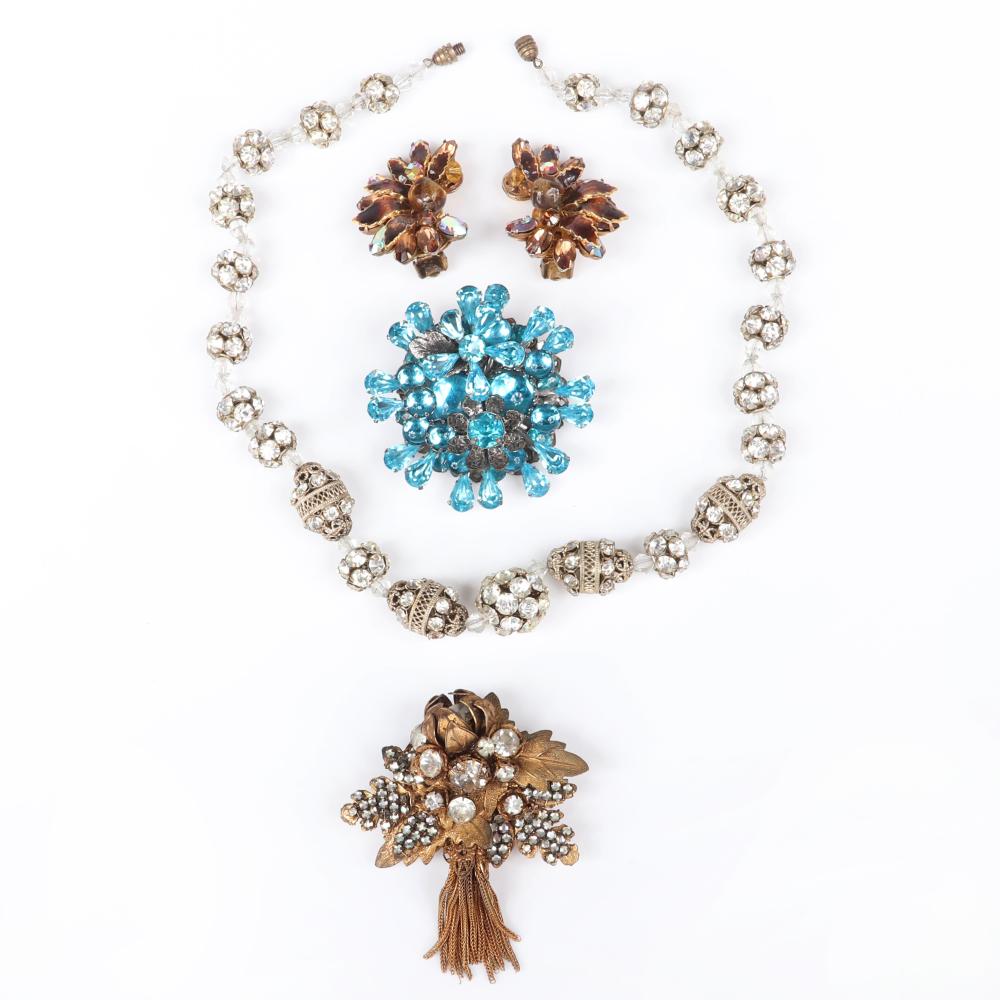 Appraisal: DEMARIO PC GROUP CRYSTAL AND RHINESTONE OPENWORK NECKLACE ENAMEL EARRINGS