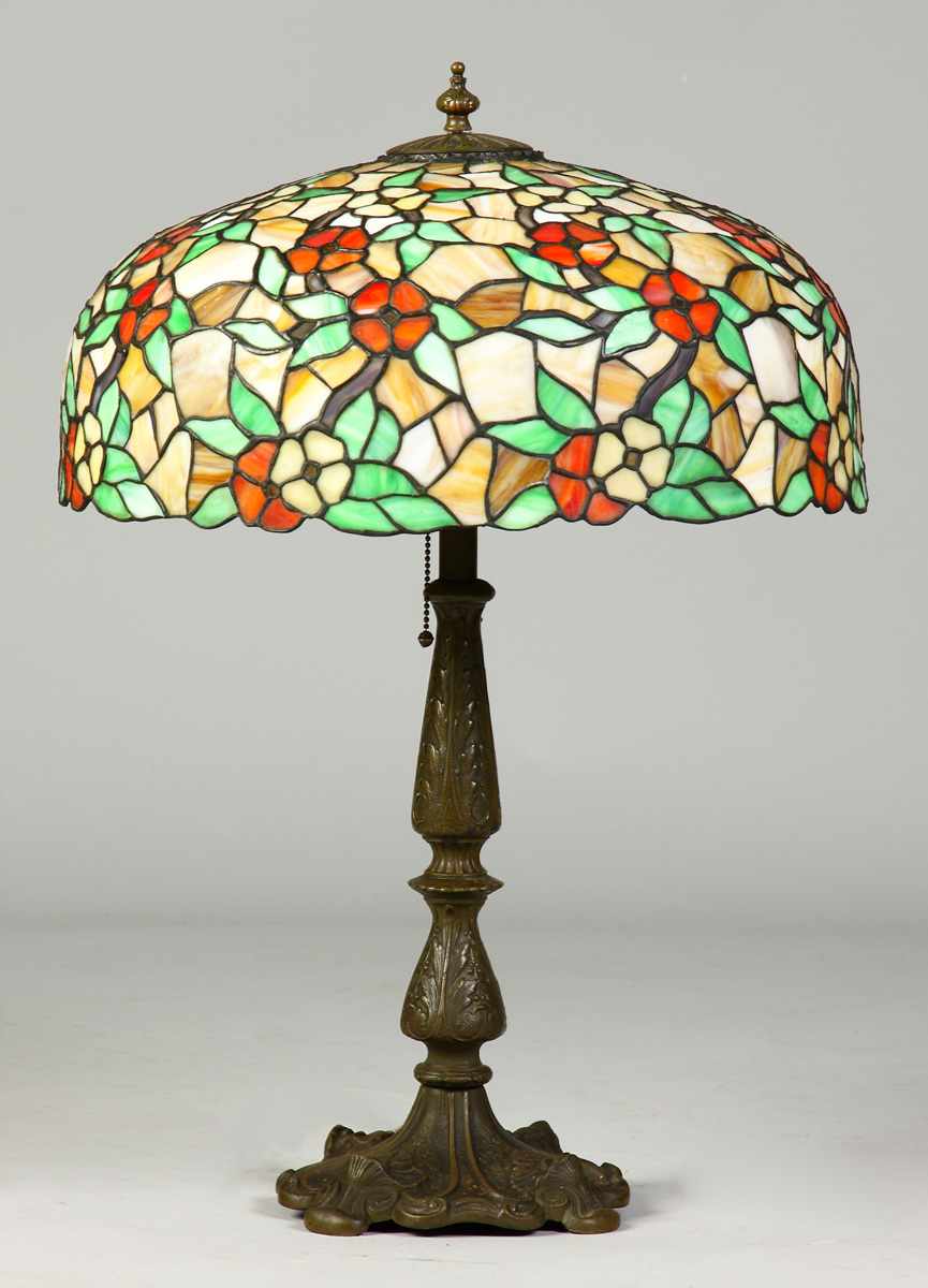 Appraisal: Early th cent Leaded Lamp Condition A few cracked panels