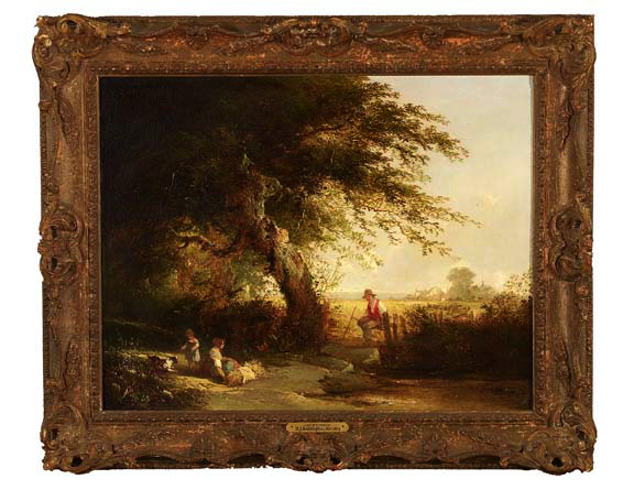 Appraisal: Henry John Boddington British - Landscape View with Farmer Seated