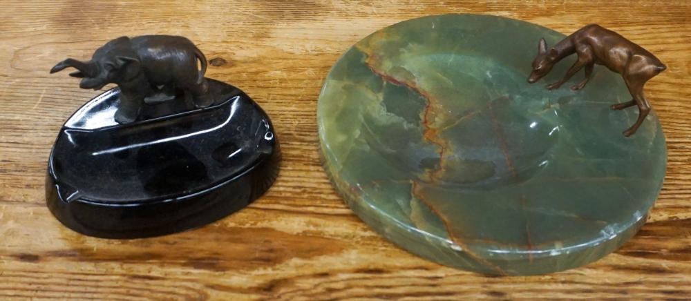 Appraisal: METAL MOUNTED DEER STONE ASHTRAY AND ELEPHANT MOUNTED COMPOSITE ASHTRAY