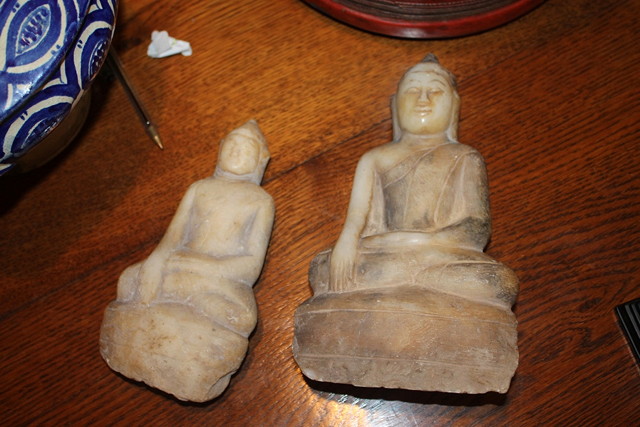 Appraisal: TWO SINO-TIBETAN CARVED MARBLE SEATED BUDDHAS cm and cm