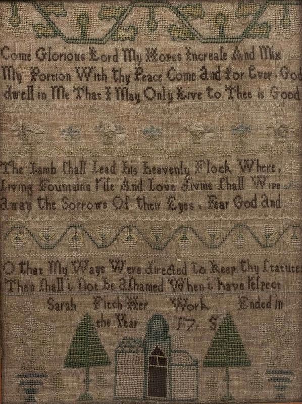 Appraisal: Schoolgirl Sampler Framed schoolgirl sampler with inspirational verse building and