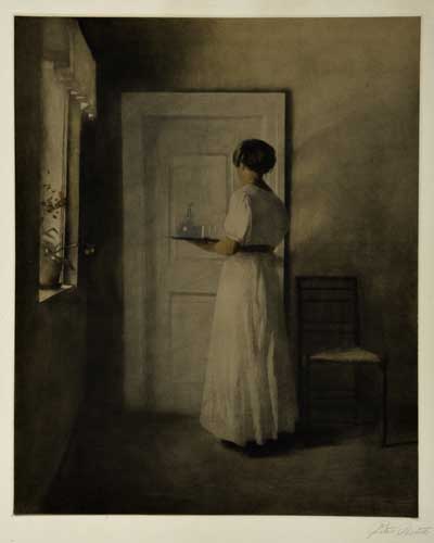 Appraisal: PETER ILSTED Girl with a Tray Color mezzotint on chine