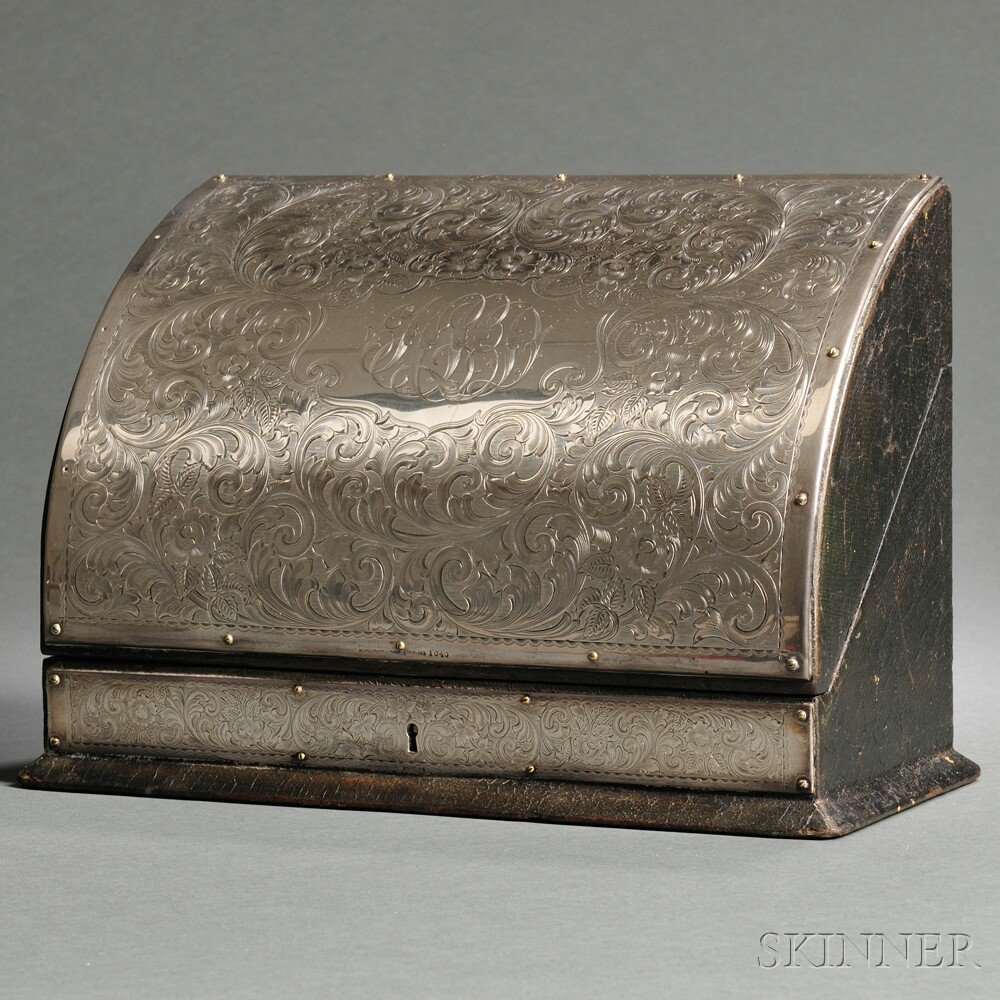 Appraisal: Black Starr Frost Sterling Silver-mounted Letter Box New York hinged