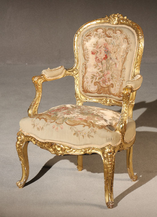 Appraisal: Lot Property of Various Owners Louis XV Style Giltwood Fauteuil